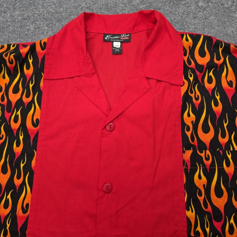 Vintage 90s Executive Level by Mitex Flame Bowling Shirt Mens Medium Casual